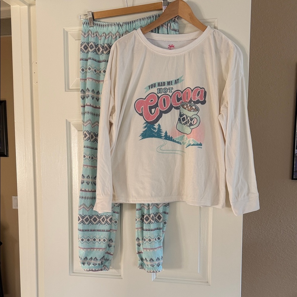 Justice Cream and Blue Hot Cocoa Pajama Set